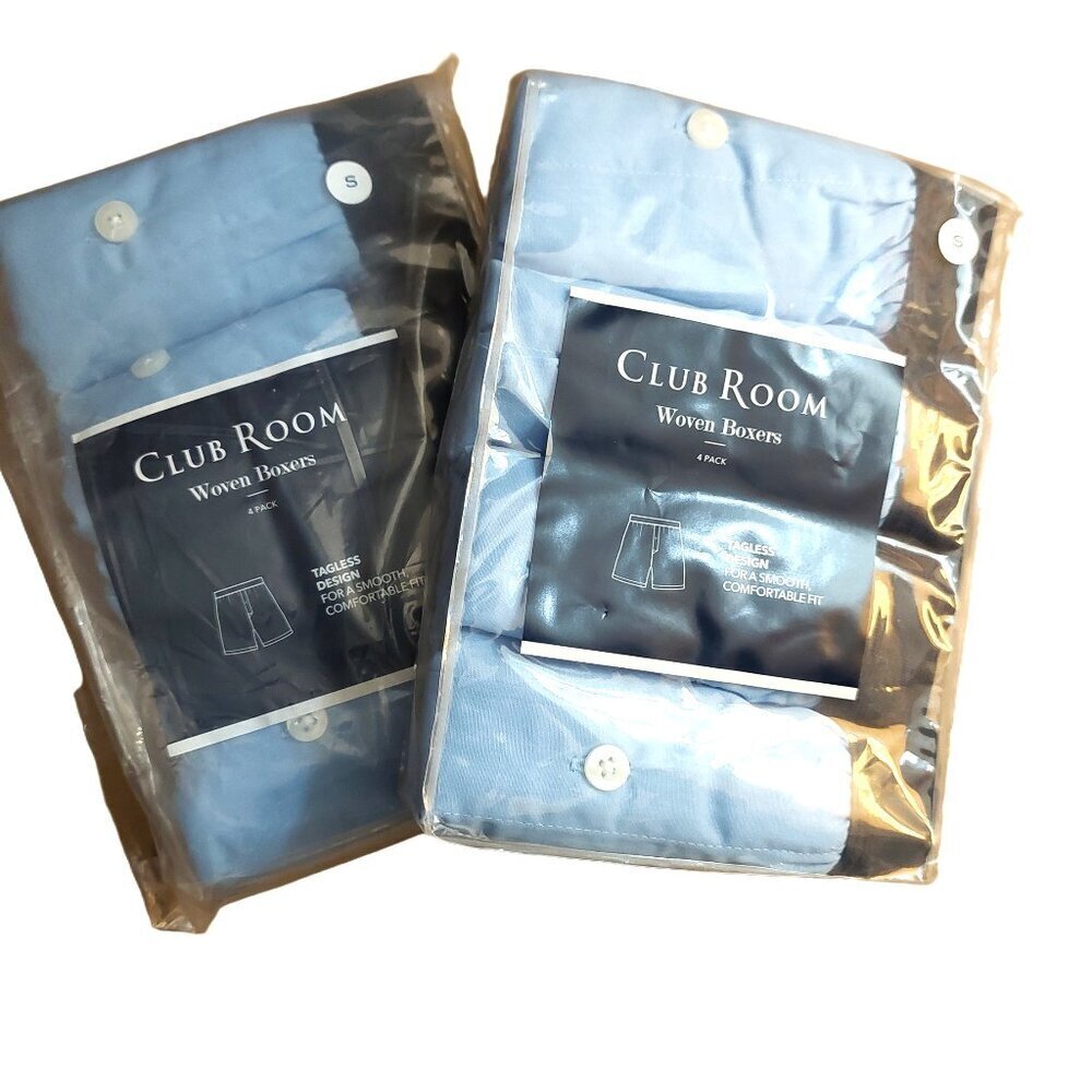 Club Room Men's Blue Woven Cotton Tagless Two 4-Pack Bundle Underwear Boxers Sm